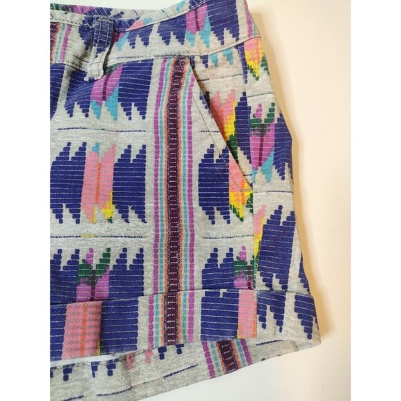 American Eagle Midi Stretch Cuff Shorts Size 00 Southwest Aztec Pockets Tribal - Picture 8 of 9